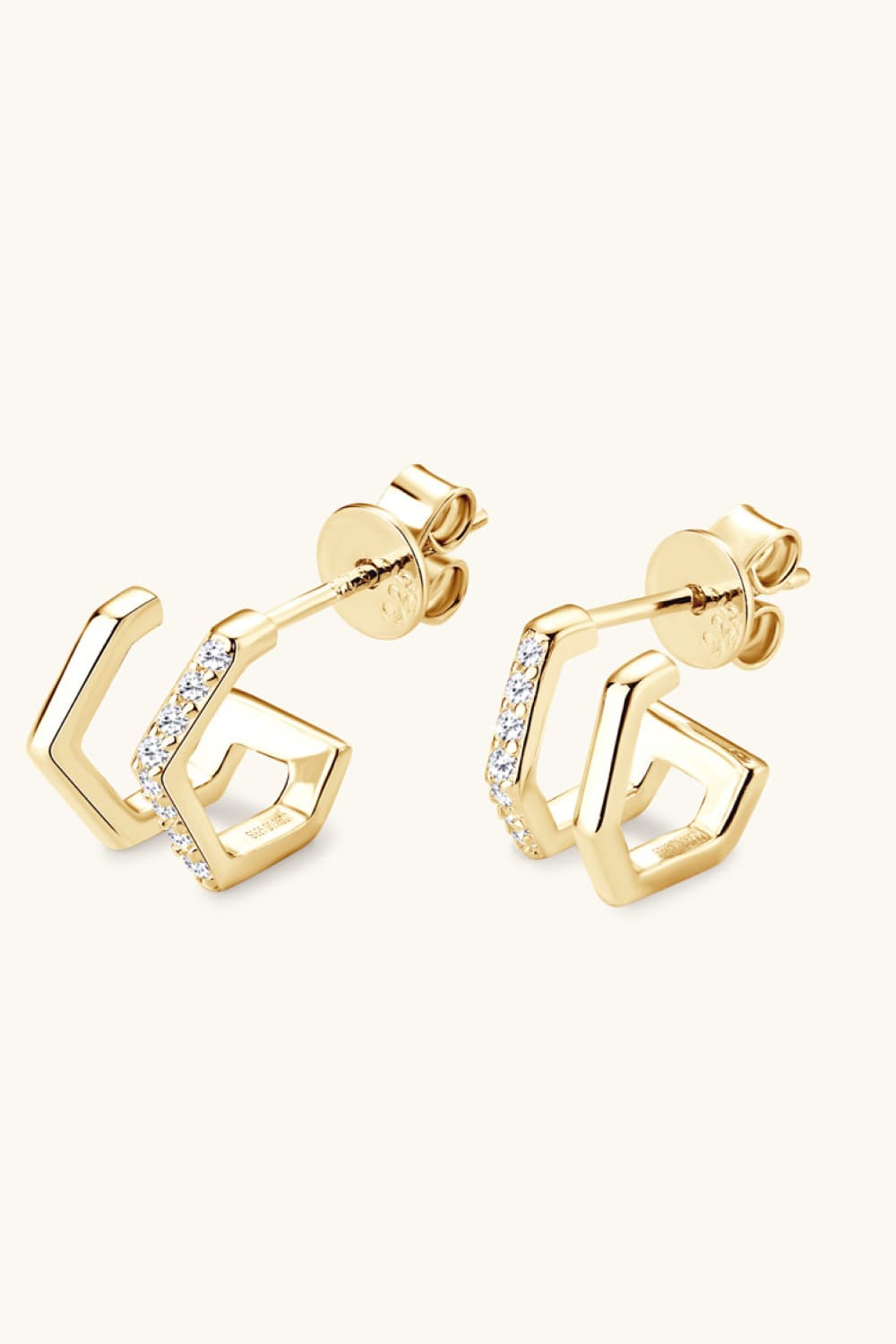 Moissanite 925 Sterling Silver Double-Layered Earrings - Gold, Silver