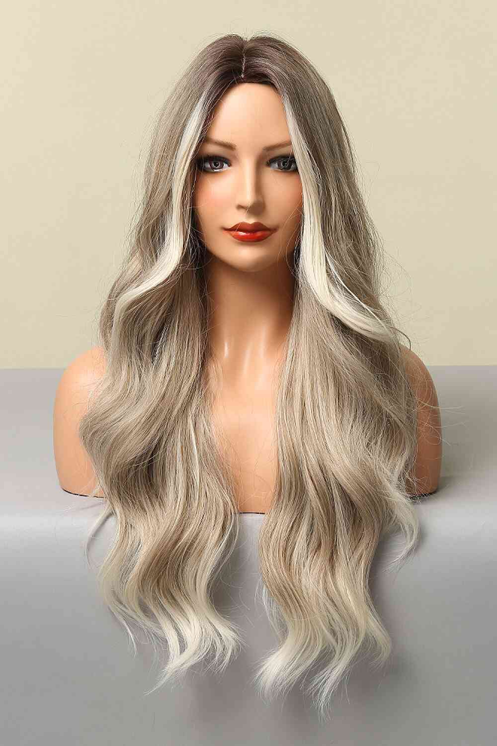 Full-Machine Long-Wave Synthetic 26" Wig - Light Brown/Blonde Balayage