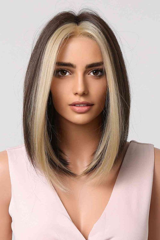 FULL-MACHINE SYNTHETIC STRAIGHT MID-LENGTH WIG - BROWN/BLONDE MONEY PIECE