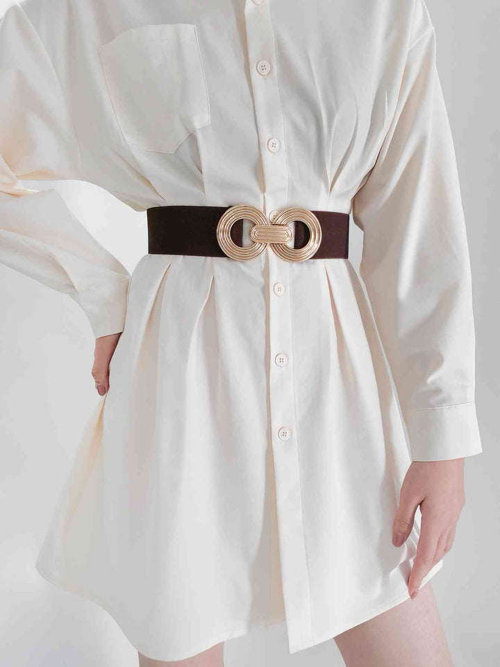 Geometric Gold Buckle Elastic Wide Belt - Multiple Colors