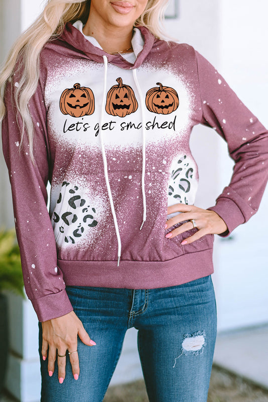 "Let's Get Smashed" Pumpkin Graphic Leopard-Print Hoodie - Lilac - (S-XL)