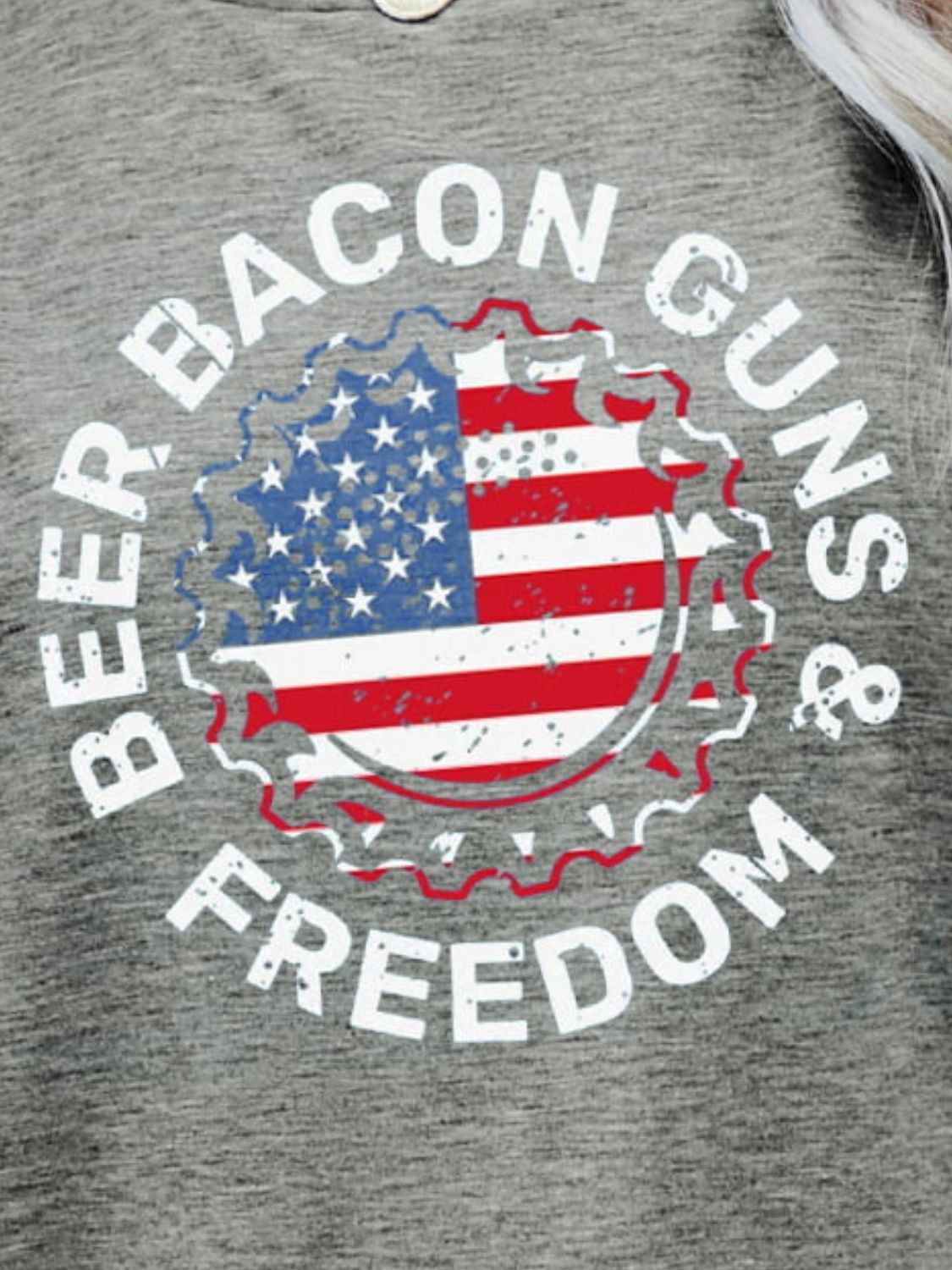 "Beer Bacon Guns & Freedom" US Flag Graphic Round-Neck Short Sleeve Tee - Multiple Colors - (S-XL)