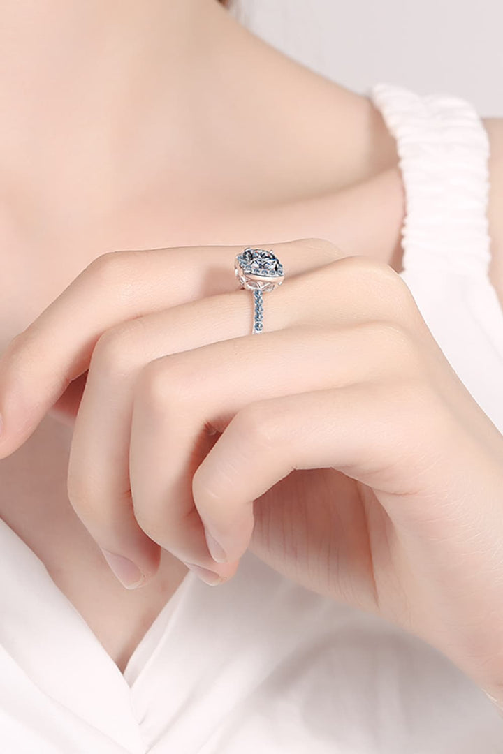 2 Carat Moissanite 925 Sterling Silver Square Halo Side-Stones Ring