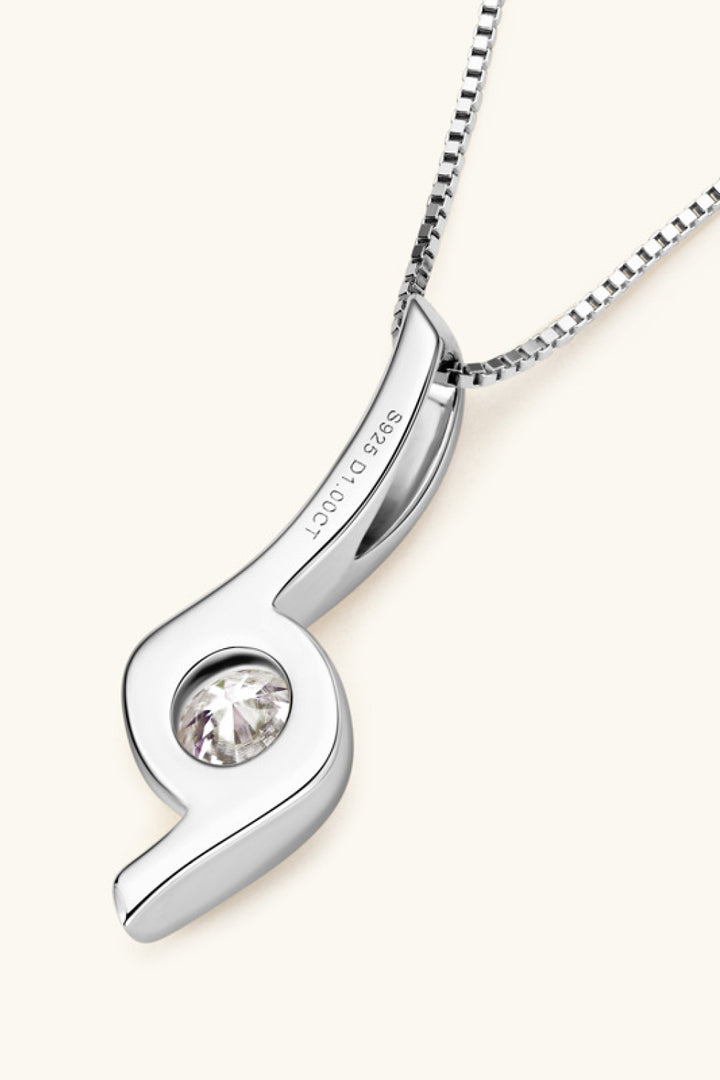 1 Carat Moissanite 925 Sterling Silver Ribbon-Pendant Necklace - Gold, Silver