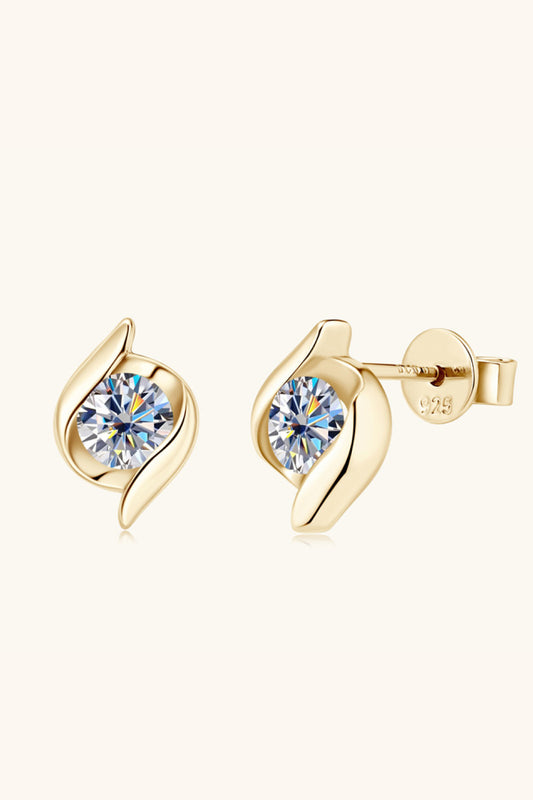 1 CARAT MOISSANITE 925 STERLING SILVER STUD EARRINGS - GOLD, SILVER
