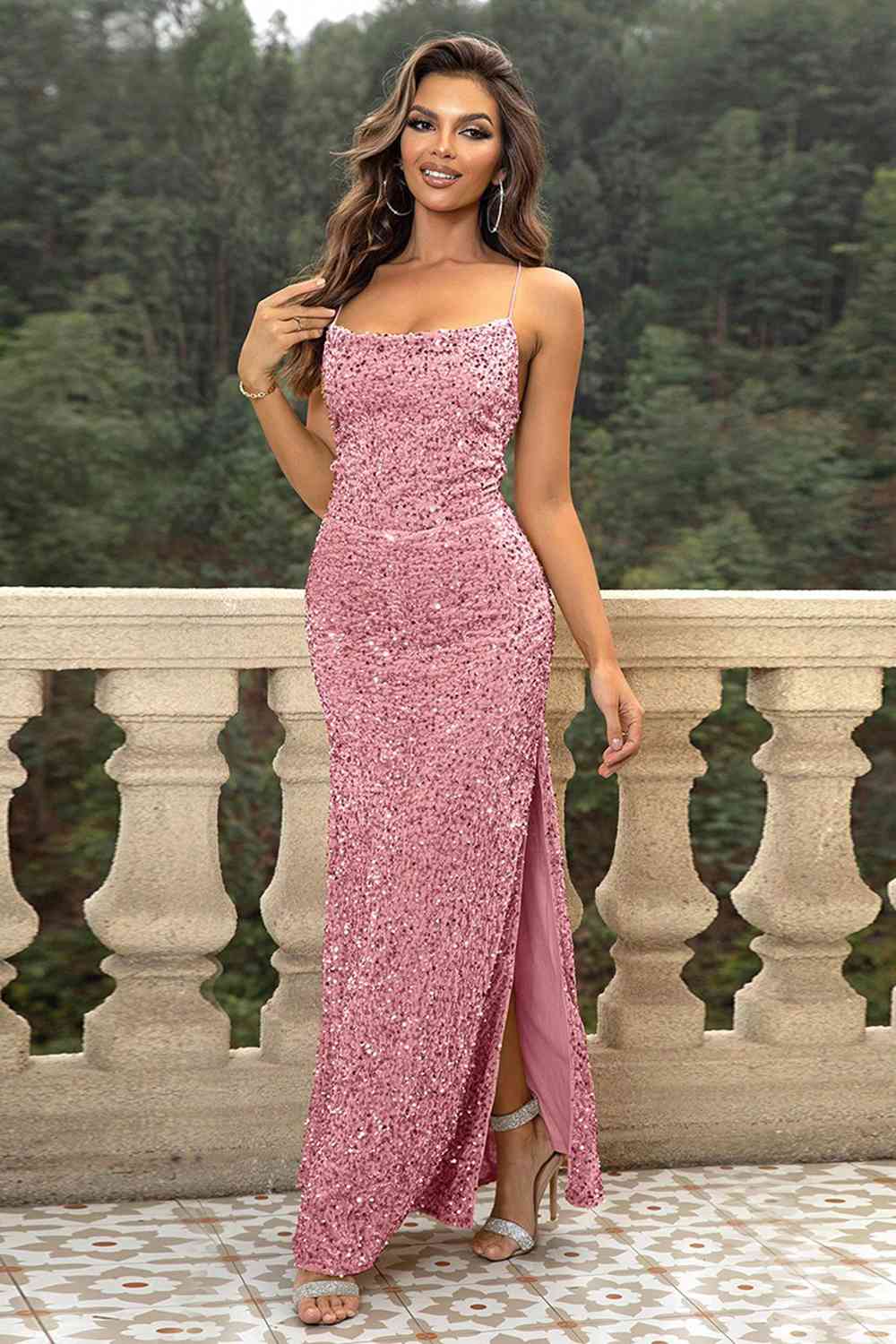 Sequin Backless Split Formal Maxi Dress - Multiple Colors - (XS-L)