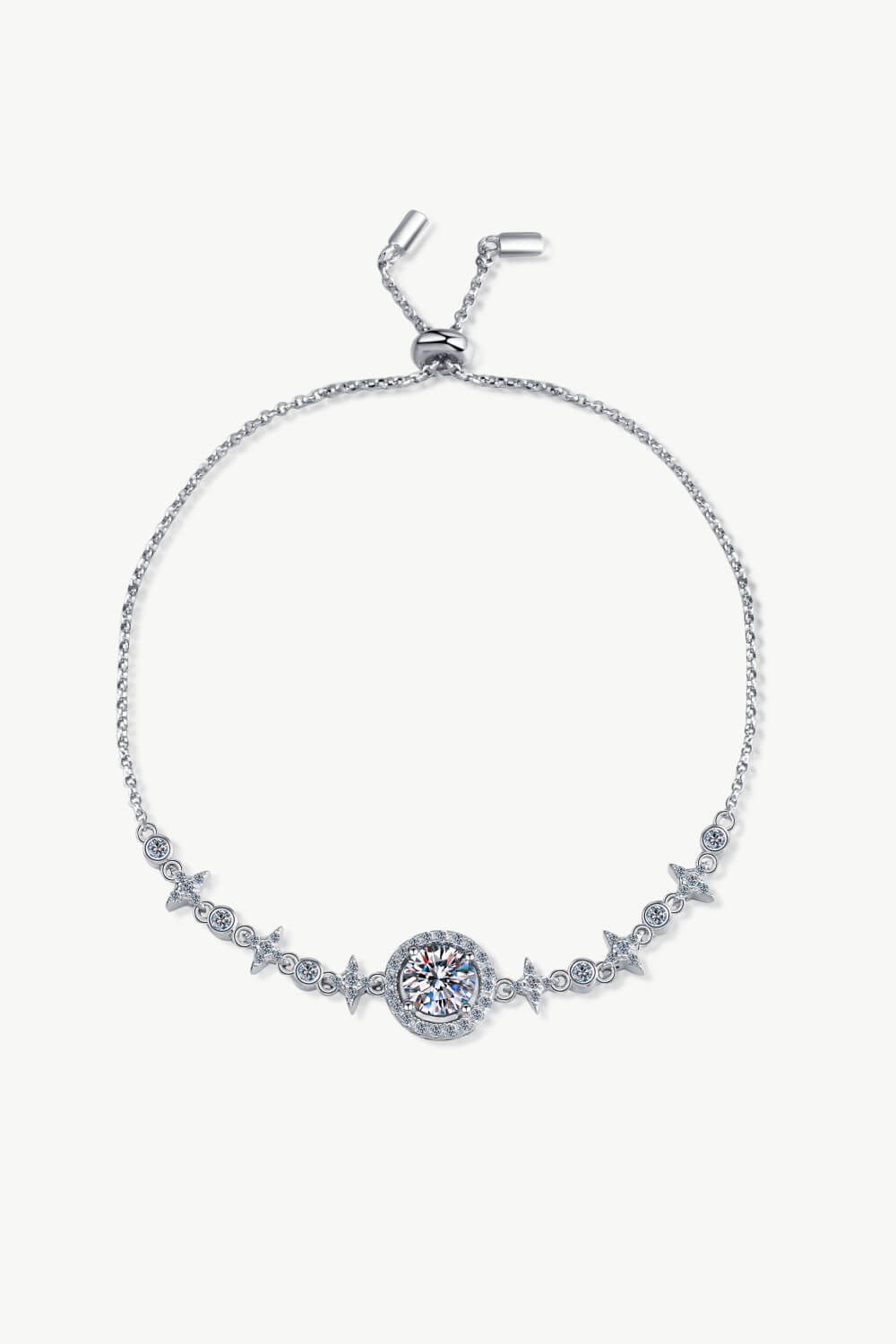 1 Carat Moissanite &amp; Zircon 925 Sterling Silver Adjustable Bracelet