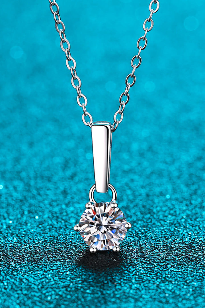 1 Carat Moissanite 925 Sterling Silver Polished Chain-Link Necklace - Silver