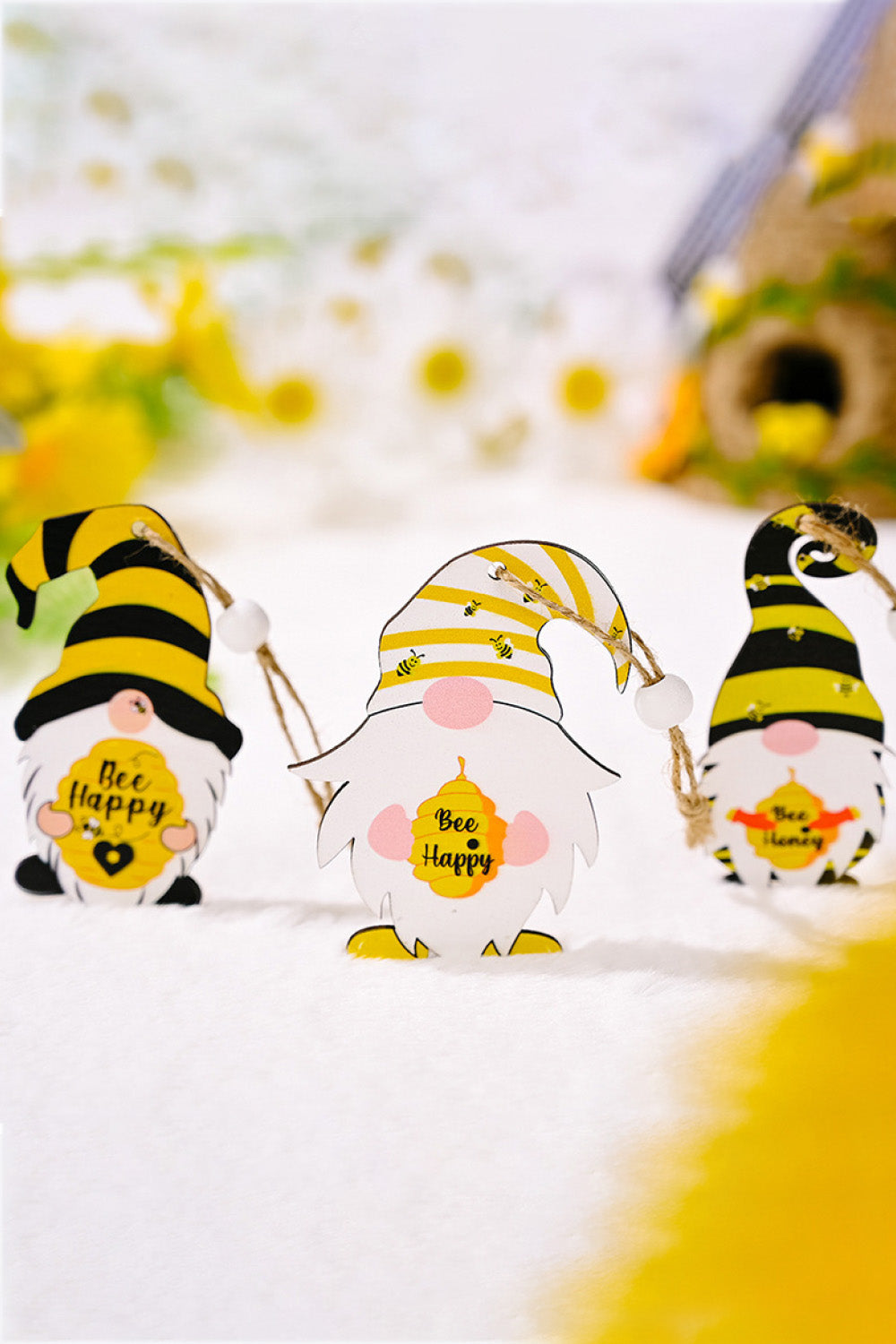 3-Piece Bee-Themed Gnome Wood Ornaments - Multiple Styles