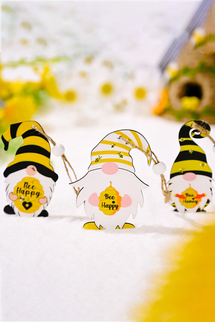 3-Piece Bee-Themed Gnome Wood Ornaments - Multiple Styles