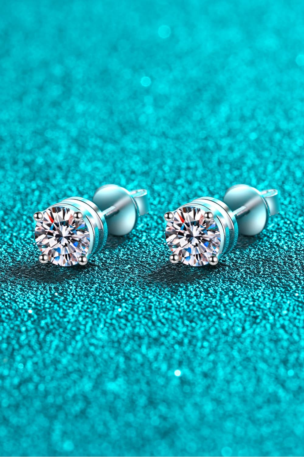 2 Carat Moissanite Rhodium-Plated Round Stud Earrings - Silver
