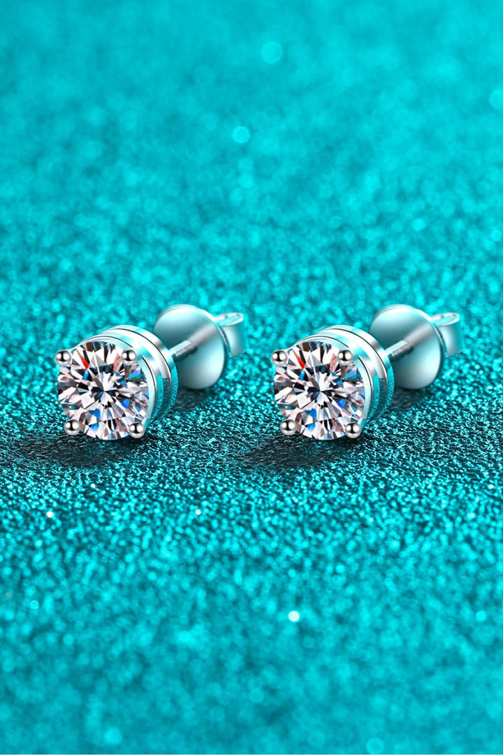 2 Carat Moissanite Rhodium-Plated Round Stud Earrings - Silver
