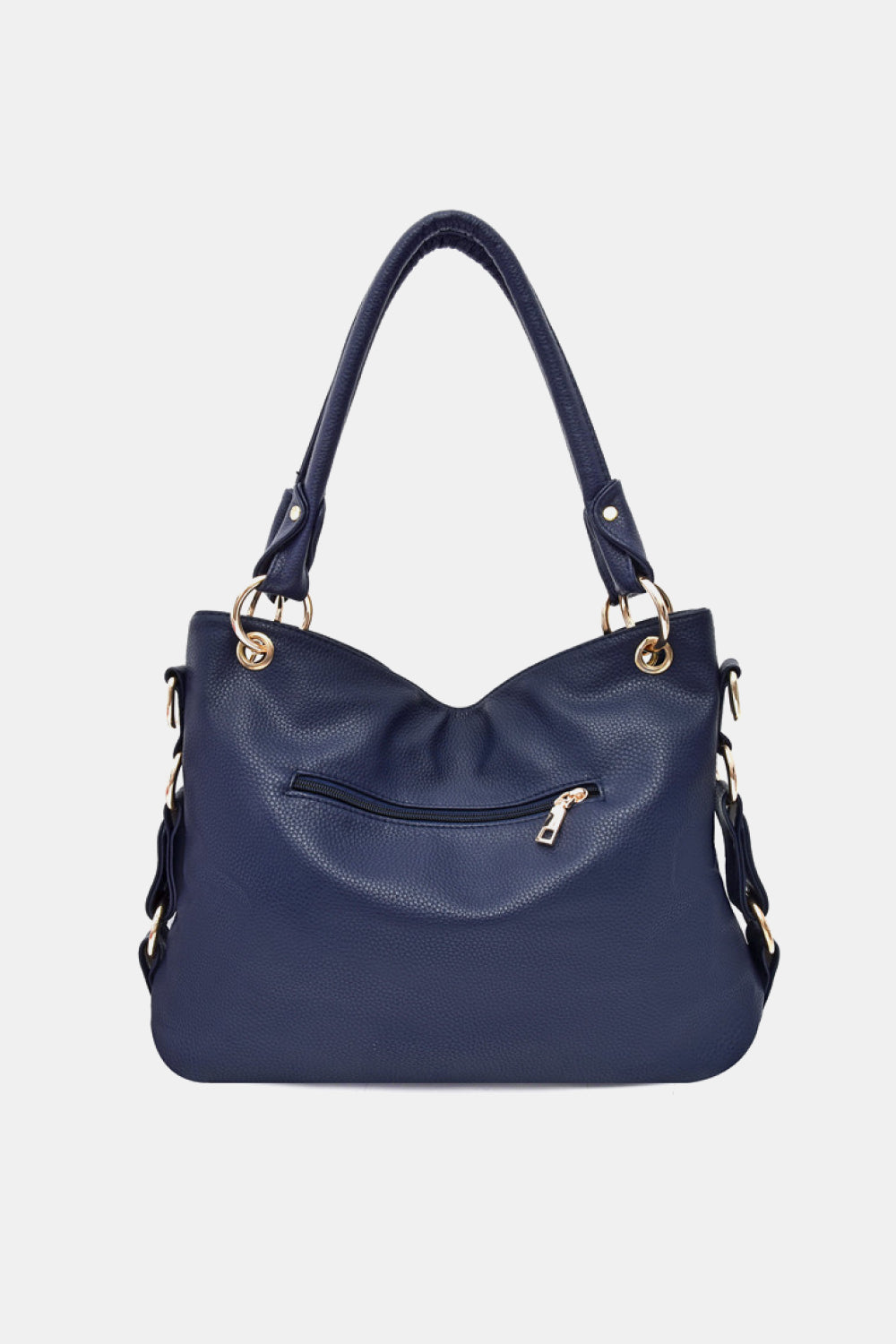 Large PU Leather Shoulder Bag - Navy