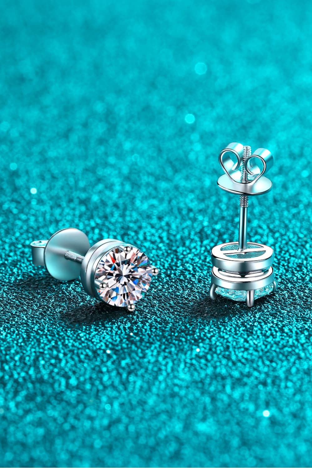 2 Carat Moissanite Rhodium-Plated Round Stud Earrings - Silver