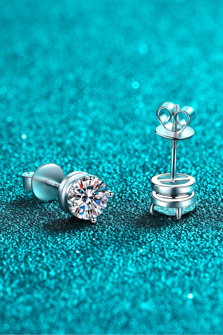 2 Carat Moissanite Rhodium-Plated Round Stud Earrings - Silver