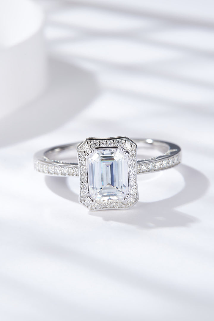 1 Carat Moissanite 925 Sterling Silver Rectangular Halo Ring - Silver