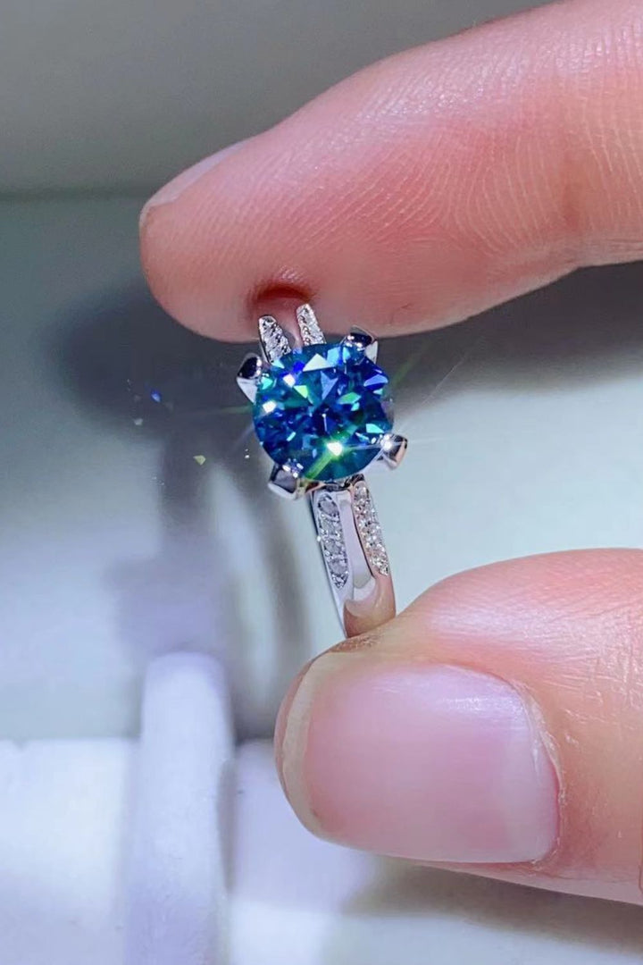 1 Carat Moissanite &amp; Zircon 4-Prong Ring - Sky Blue
