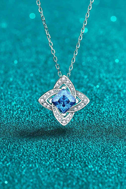 1-Carat Moissanite 925 Sterling Silver Floral Pendant Necklace - Sky Blue