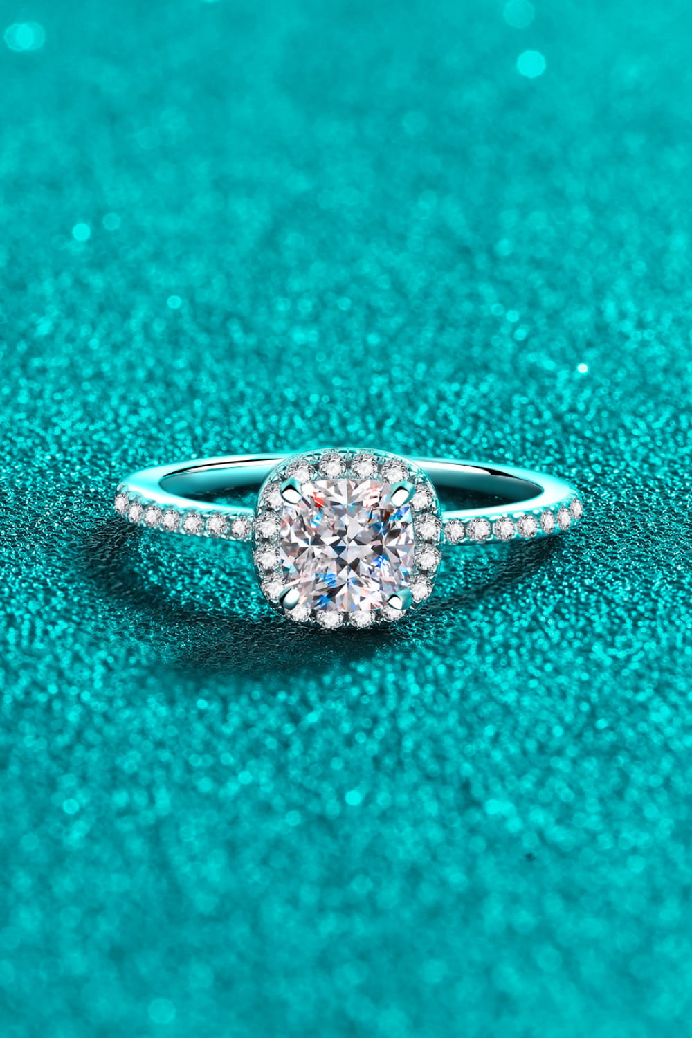 1 Carat Moissanite 925 Sterling Silver Square Halo Side-Stones Ring