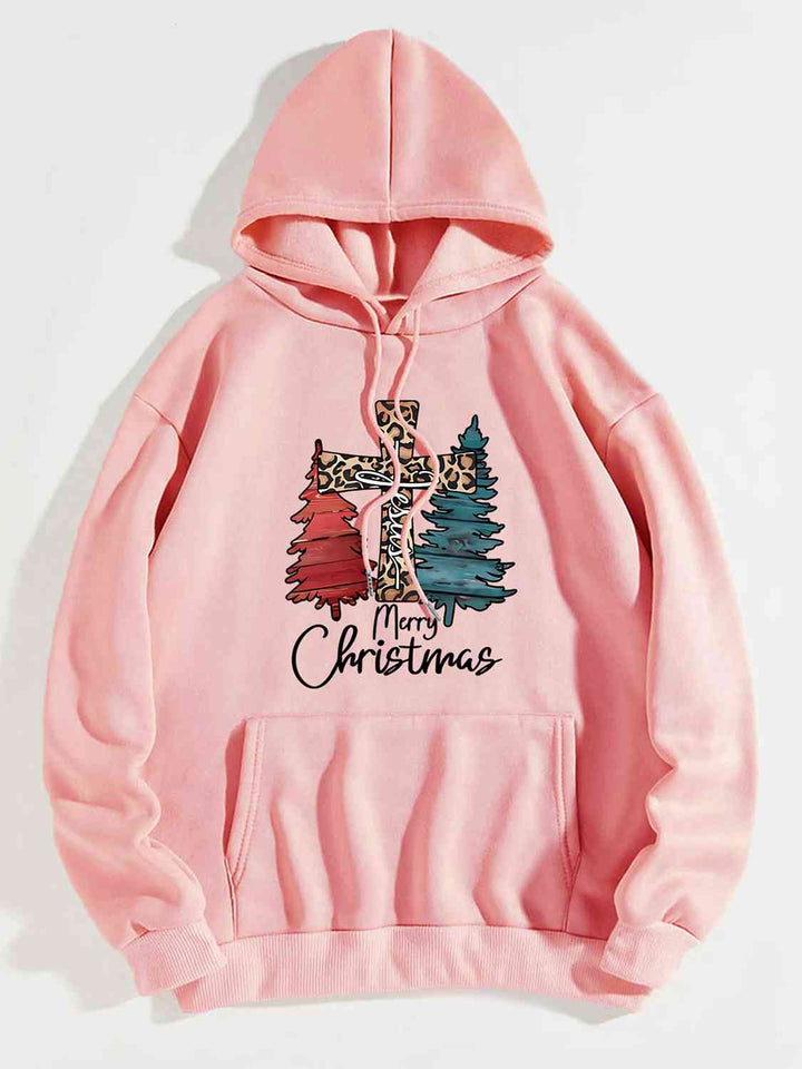 "Merry Christmas" Graphic Drawstring Hoodie - Multiple Colors - (S-XL)