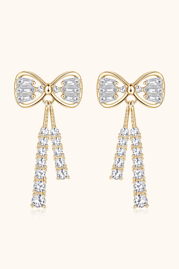1.12 Carat Moissanite 925 Sterling Silver Bow Earrings - Silver, Gold