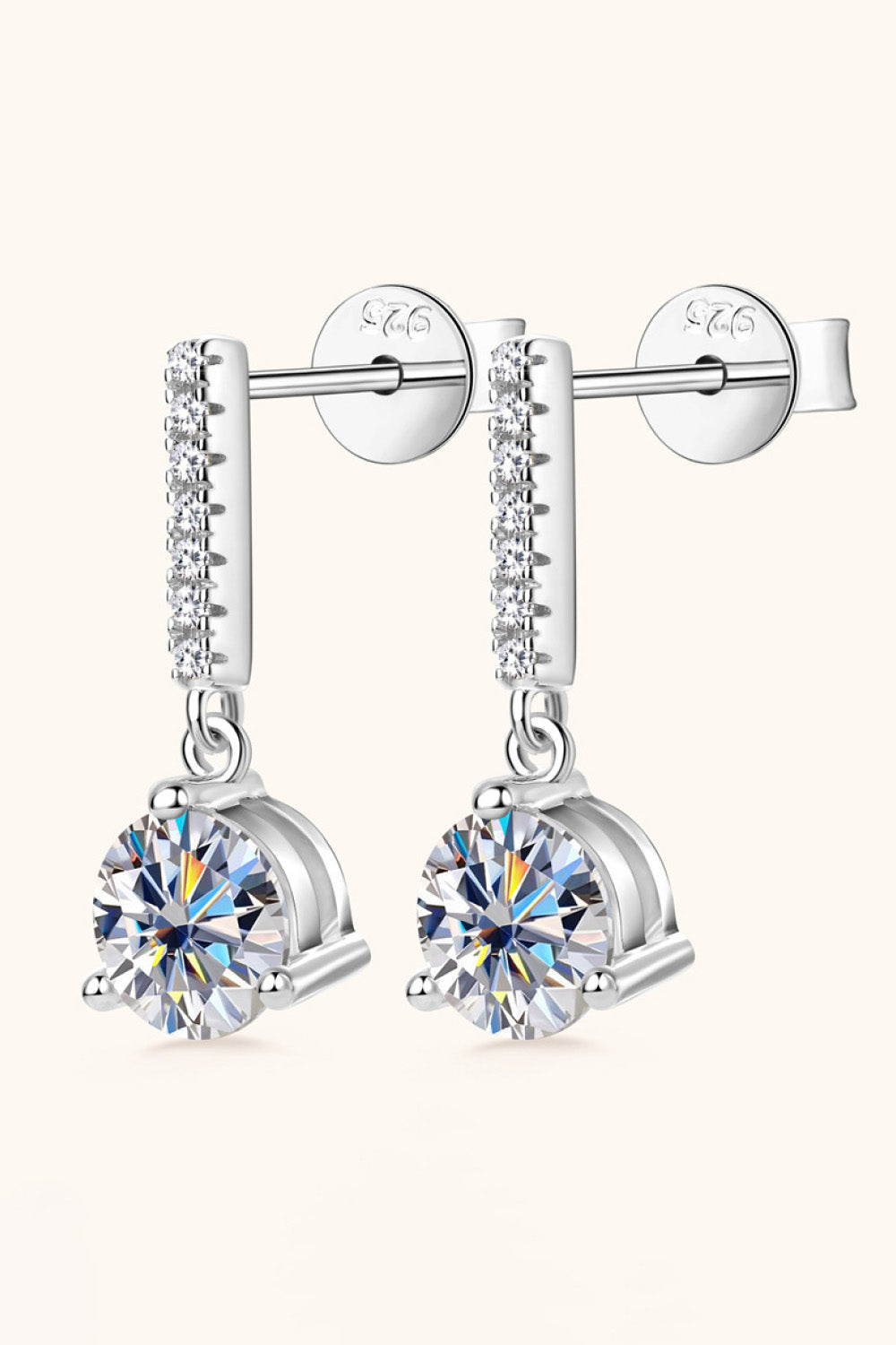 2 Carat Moissanite &amp; Zircon 925 Sterling Silver Drop Earrings - Gold, Silver