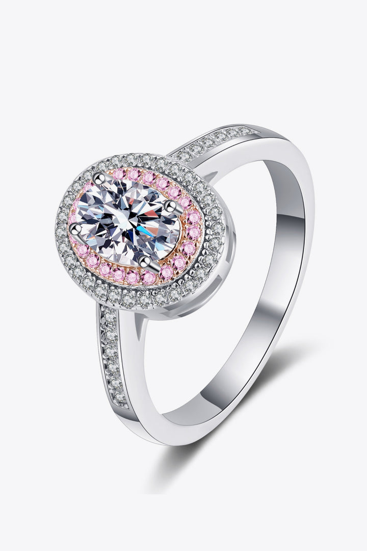 1 Carat Moissanite &amp; Zircon 925 Sterling Silver Oval Halo Ring - Silver