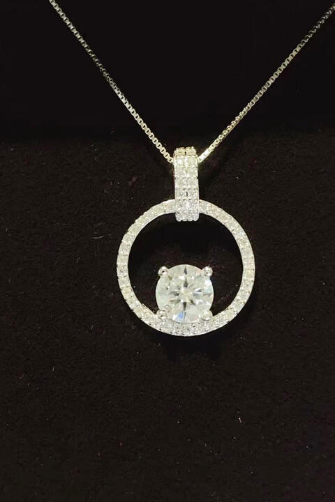 1-Carat Moissanite 925 Sterling Silver Circular Drop-Pendant Necklace