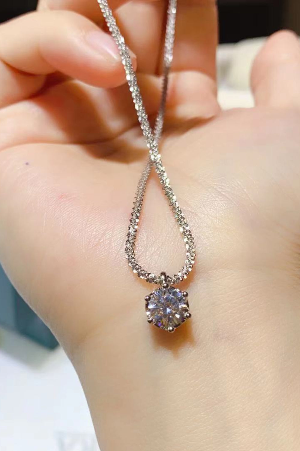 1 Carat Moissanite 925 Sterling Silver 6-Prong Round Pendant Necklace