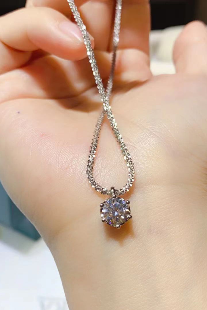 1 Carat Moissanite 925 Sterling Silver 6-Prong Round Pendant Necklace