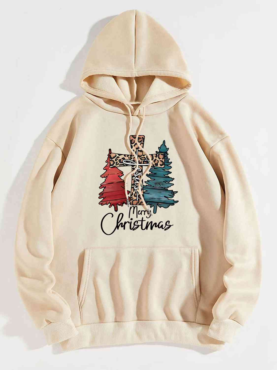 "Merry Christmas" Graphic Drawstring Hoodie - Multiple Colors - (S-XL)