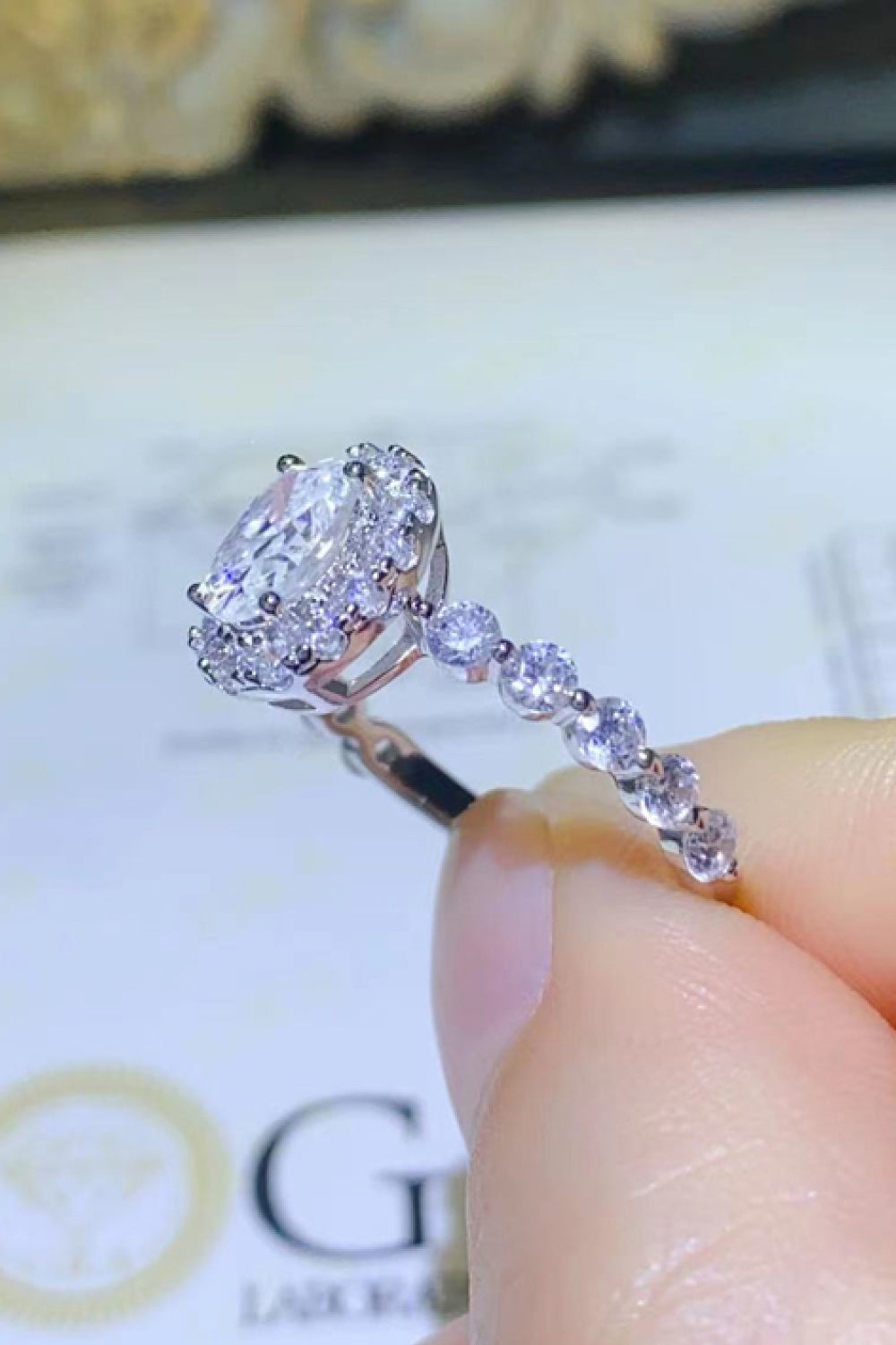 1 Carat Moissanite 925 Sterling Silver Halo Ring - White