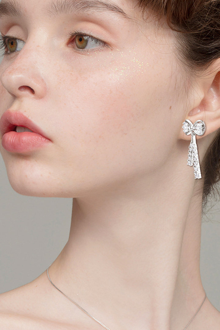 1.12 Carat Moissanite 925 Sterling Silver Bow Earrings - Silver, Gold