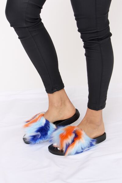 Plush Open-Toe Sandals - Blue Multi-Colored - (5-10)