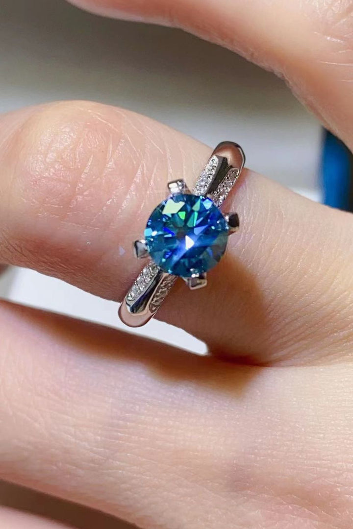 1 Carat Moissanite &amp; Zircon 4-Prong Ring - Sky Blue