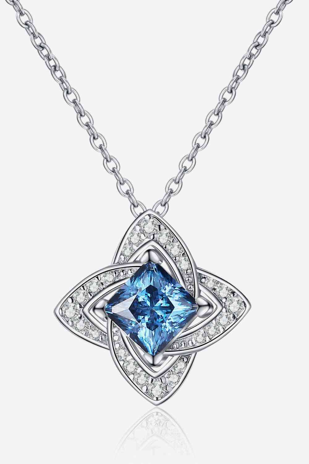 1-Carat Moissanite 925 Sterling Silver Floral Pendant Necklace - Sky Blue