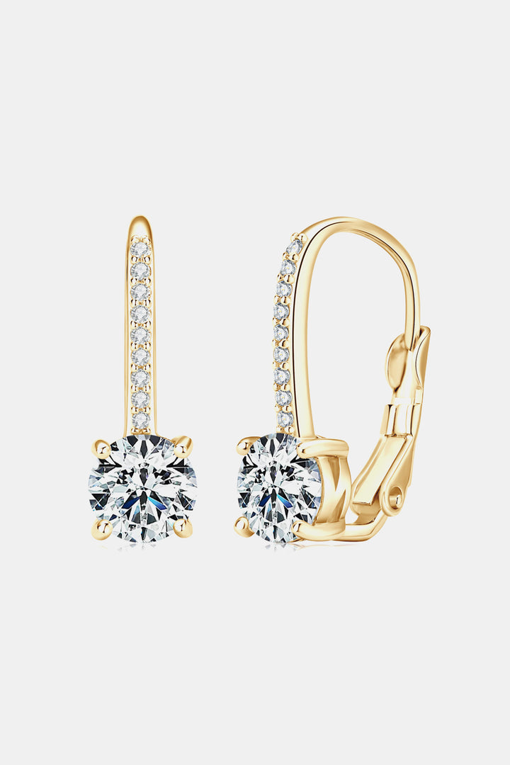 2 Carat Round Moissanite &amp; Zircon 925 Sterling Silver Drop Earrings - Gold, Silver