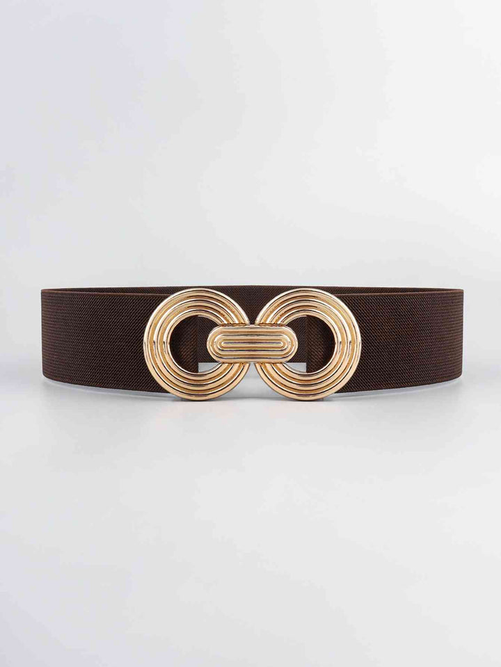 Geometric Gold Buckle Elastic Wide Belt - Multiple Colors
