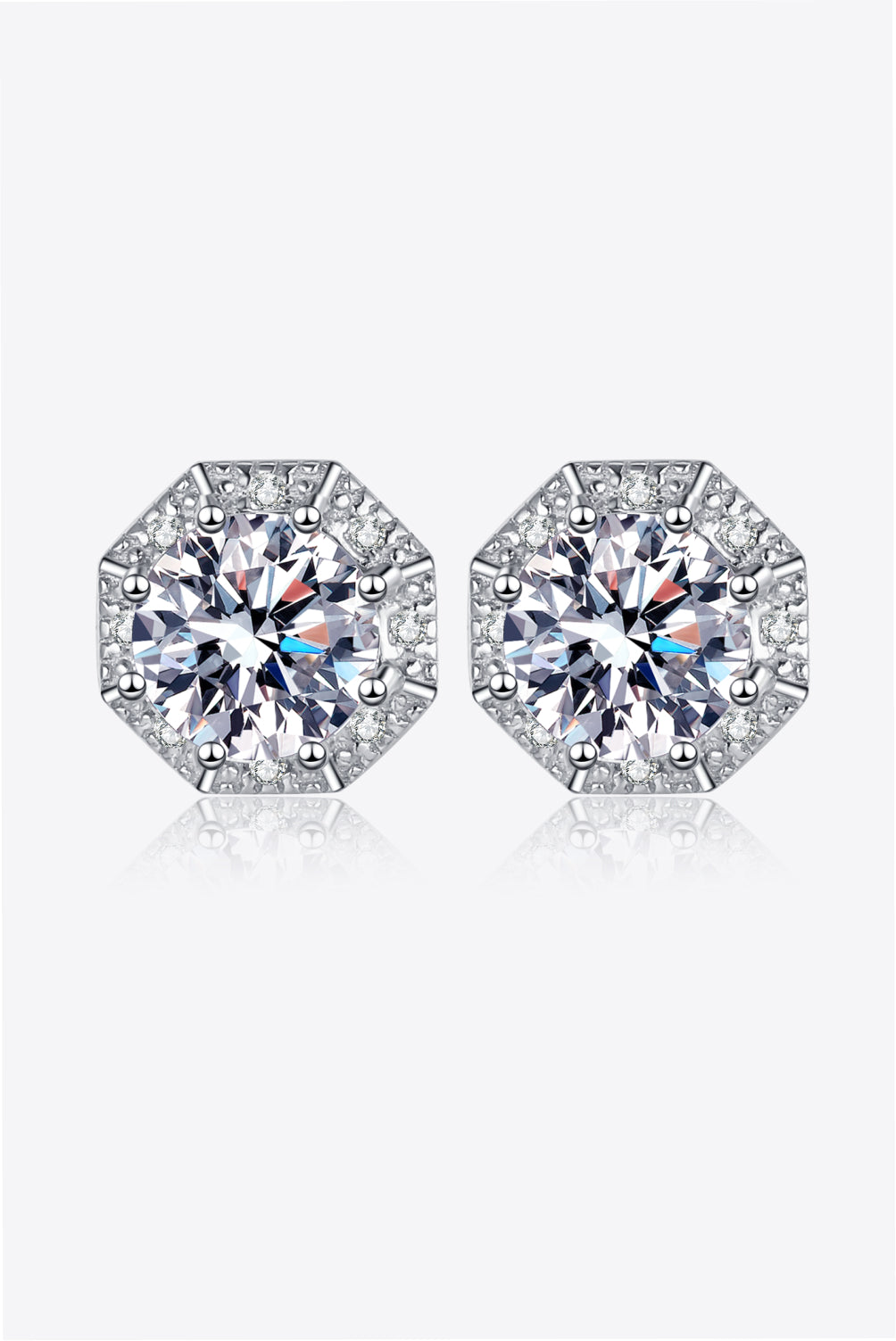 2 Carat Moissanite &amp; Zircon 925 Sterling Silver Stud Earrings - Silver