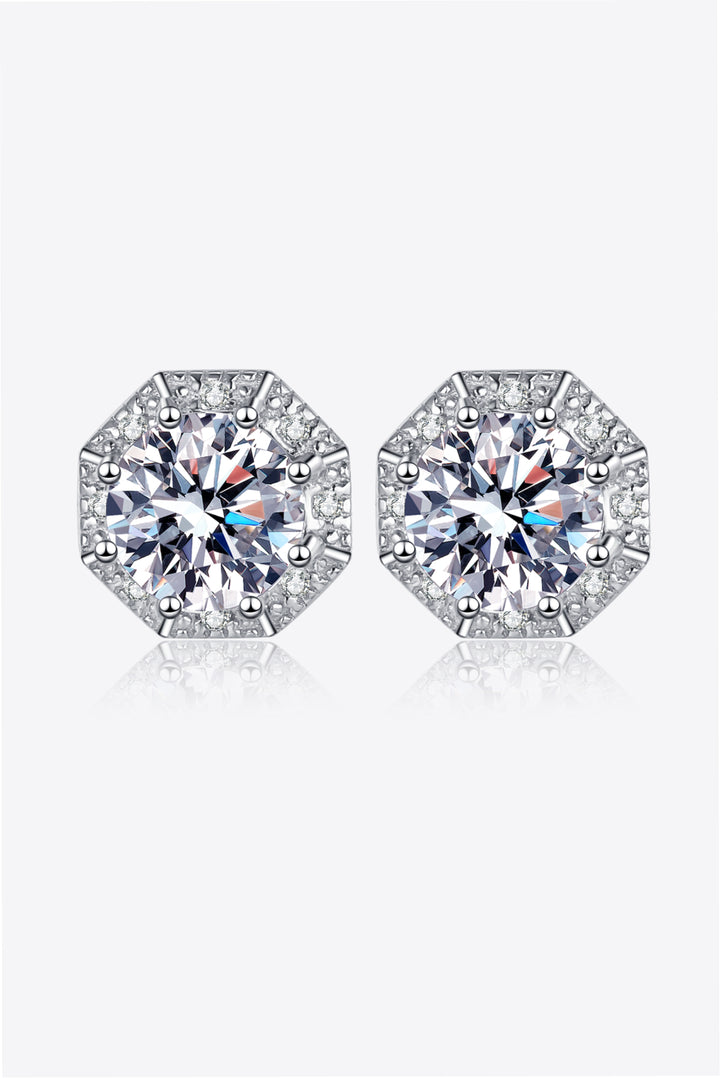 2 Carat Moissanite &amp; Zircon 925 Sterling Silver Stud Earrings - Silver