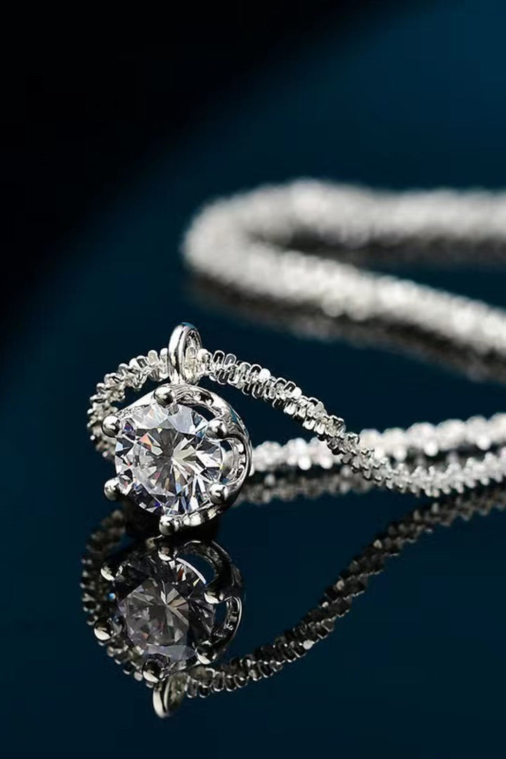 1 Carat Moissanite 925 Sterling Silver 6-Prong Round Pendant Necklace