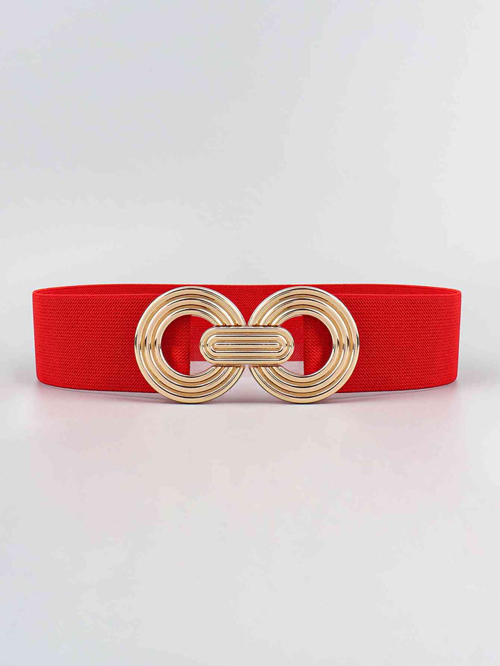 Geometric Gold Buckle Elastic Wide Belt - Multiple Colors
