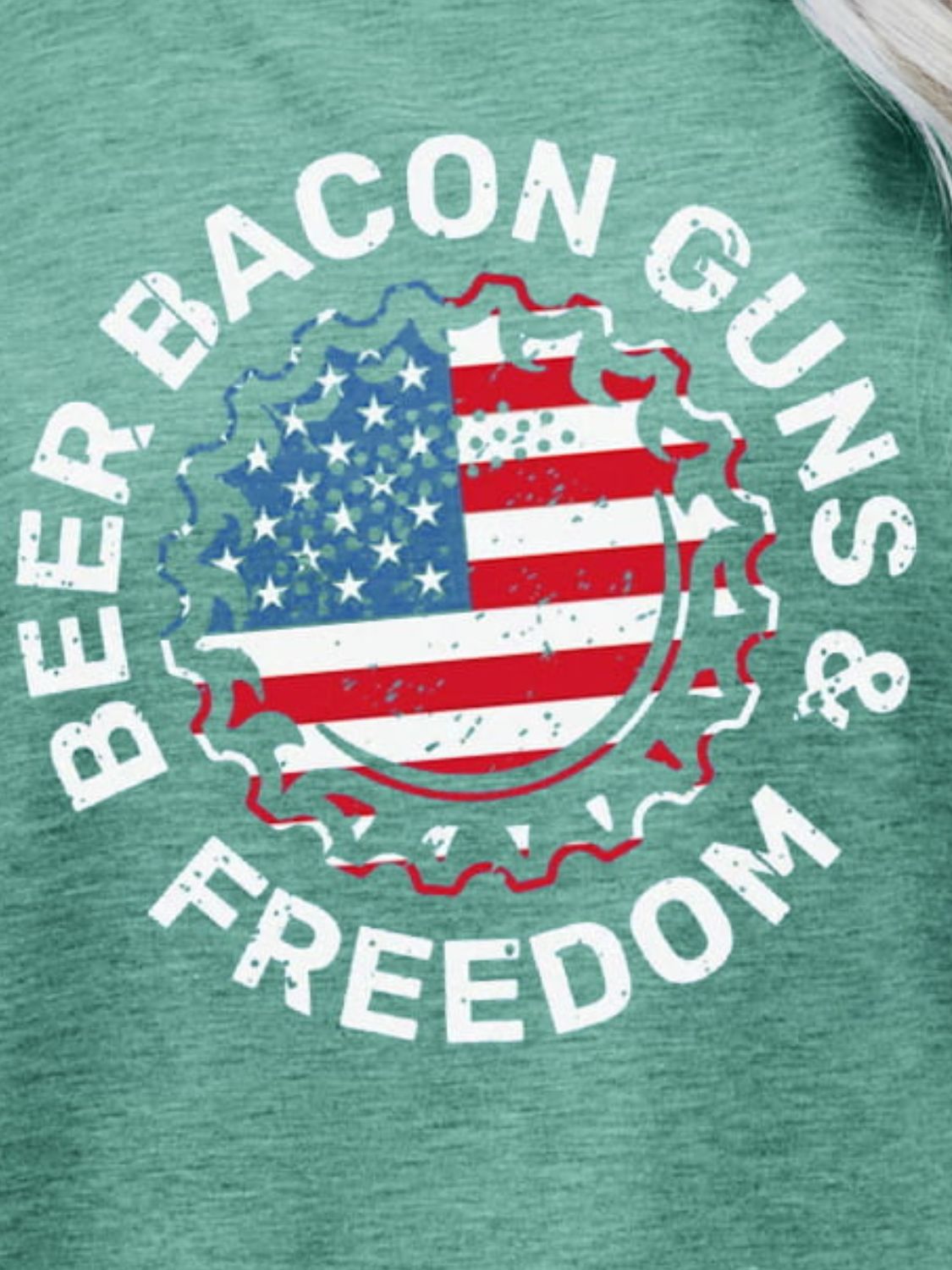 "Beer Bacon Guns & Freedom" US Flag Graphic Round-Neck Short Sleeve Tee - Multiple Colors - (S-XL)