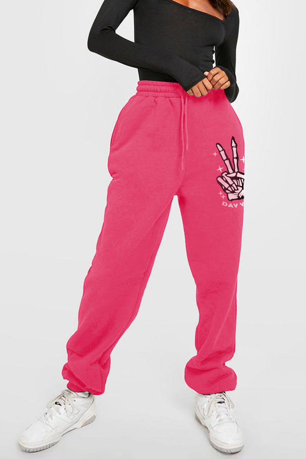 "DAY YOU DESERVE" GRAPHIC DRAWSTRING SWEATPANTS - DEEP ROSE - (S-3XL)