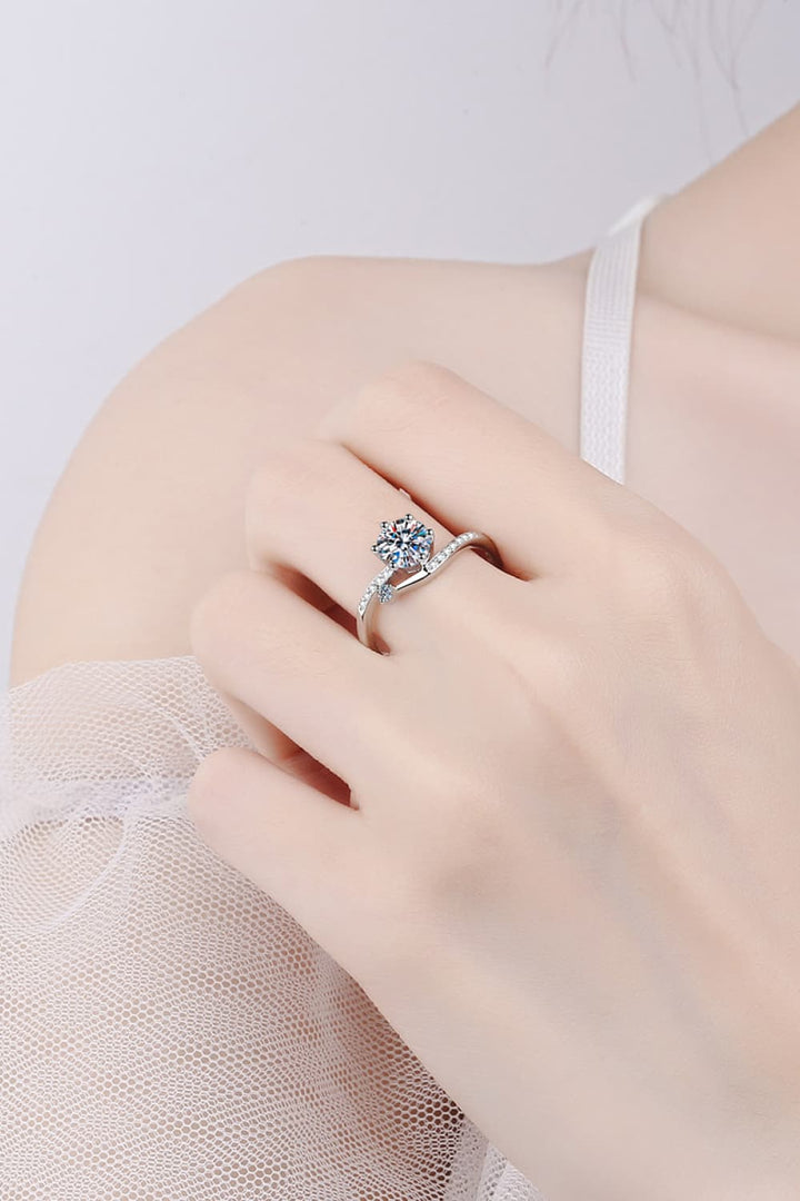 1 Carat Moissanite 925 Sterling Silver Bypass Ring - Silver