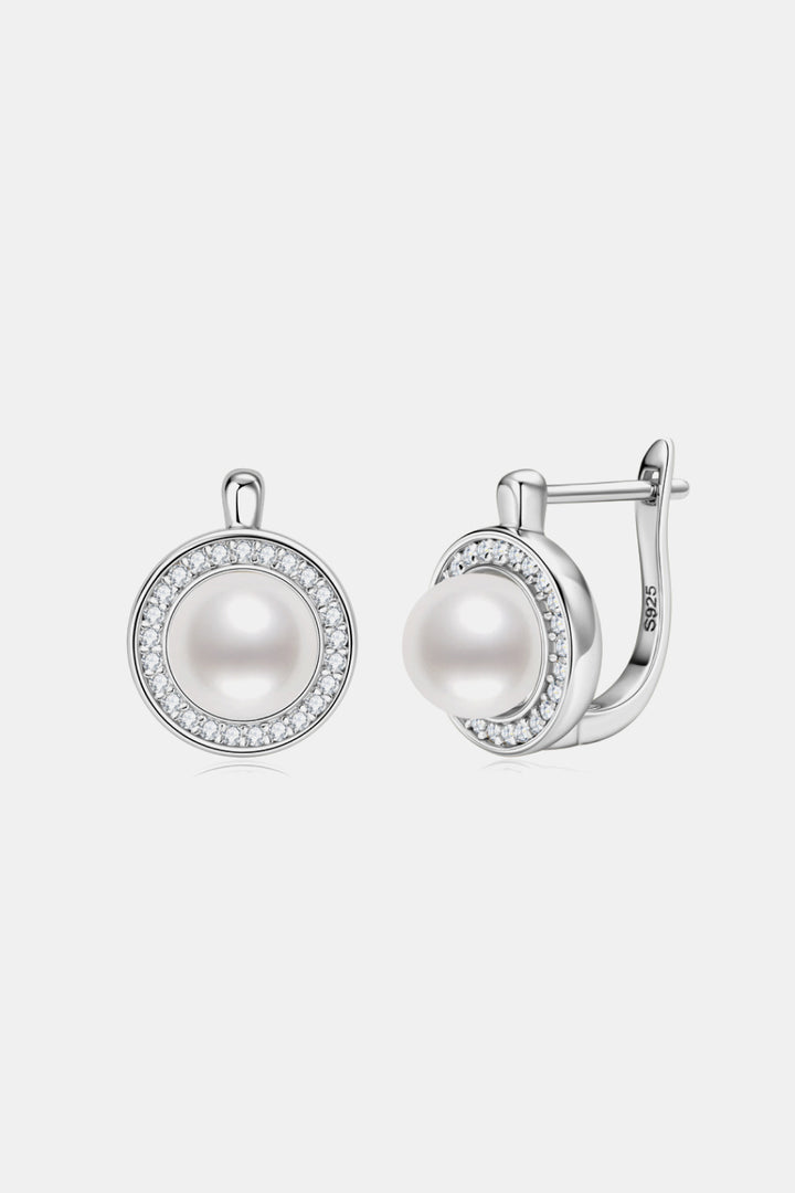 Moissanite &amp; Freshwater Pearl 925 Sterling Silver Earrings - Gold, Silver