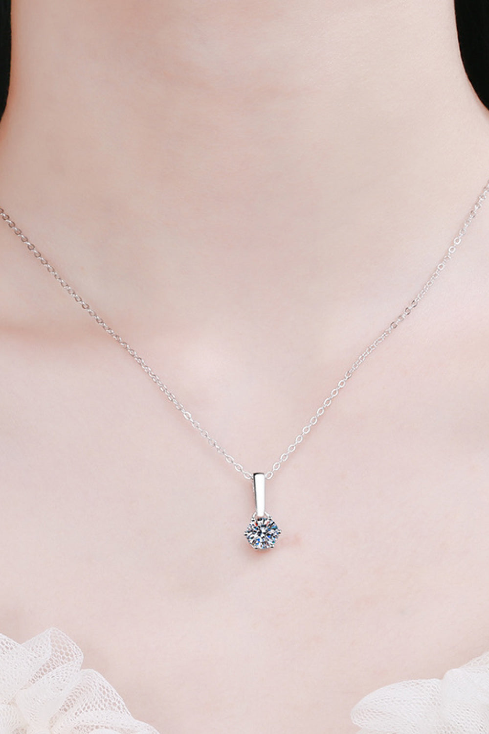 1 Carat Moissanite 925 Sterling Silver Polished Chain-Link Necklace - Silver