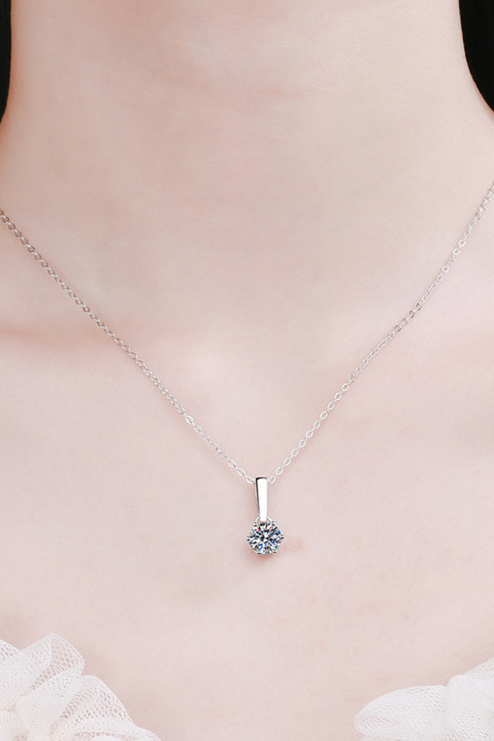 1 Carat Moissanite 925 Sterling Silver Polished Chain-Link Necklace - Silver