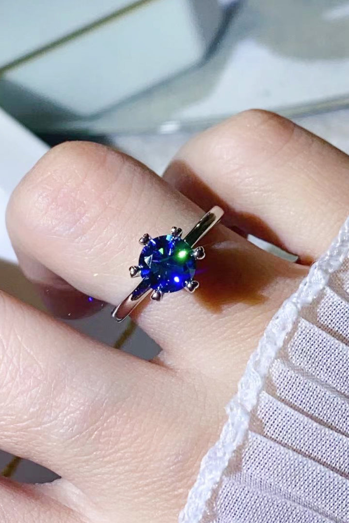 1 Carat Moissanite 6-Prong Polished Solitaire Ring - Blue
