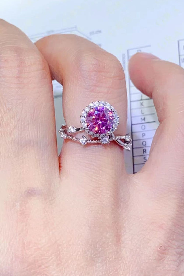 1 Carat Moissanite 925 Sterling Silver Crisscross Side-Stones Ring - Pink